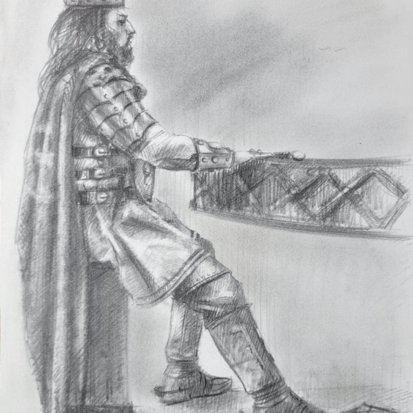 Croquis du Roi Arthur autour de la Table Ronde par Michaël Thomazo