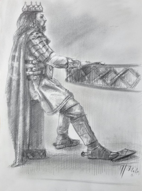 Croquis du Roi Arthur autour de la Table Ronde par Michaël Thomazo